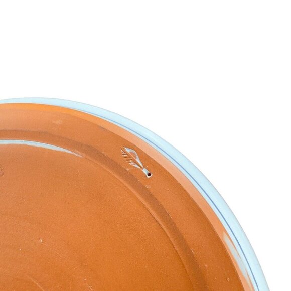 Hand Made Folk Art RedWare Dish Platter Blue Cat Kitty With Handles Marked VTG - Picture 5 of 9